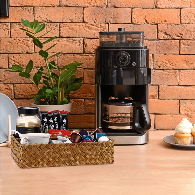 ELLDOO Brown Seagrass Tea Bag Organizer Tray, 10.2""L x 7.9""W x 2.5""H - Image 4